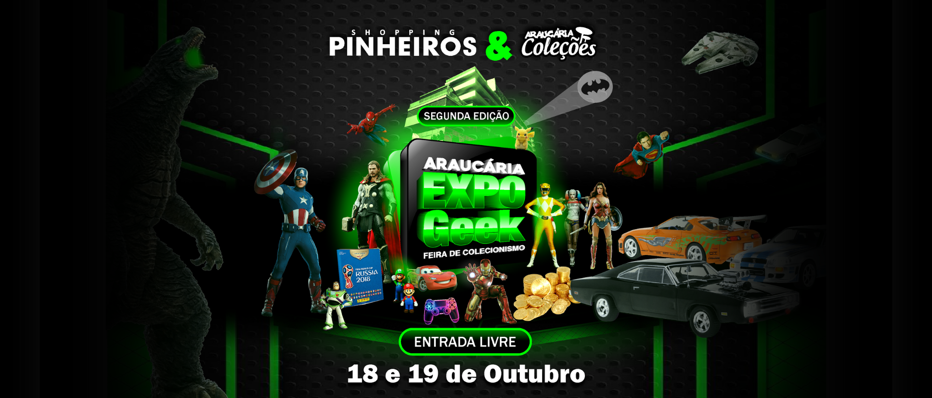 Banner do evento Expo Geek que ocorrerá no Shopping Pinheiros entre os dias 18 e 19 de Outubro